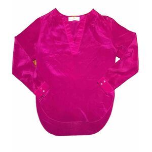 Amanda Uprichard 100% Silk Blouse Fusia Pink‎  Sz S V Neck Academia